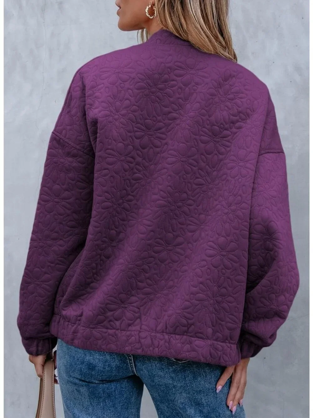 Women's Purple Lightweight Stand Collar Long Sleeve Outerwear Bomber Jacket
